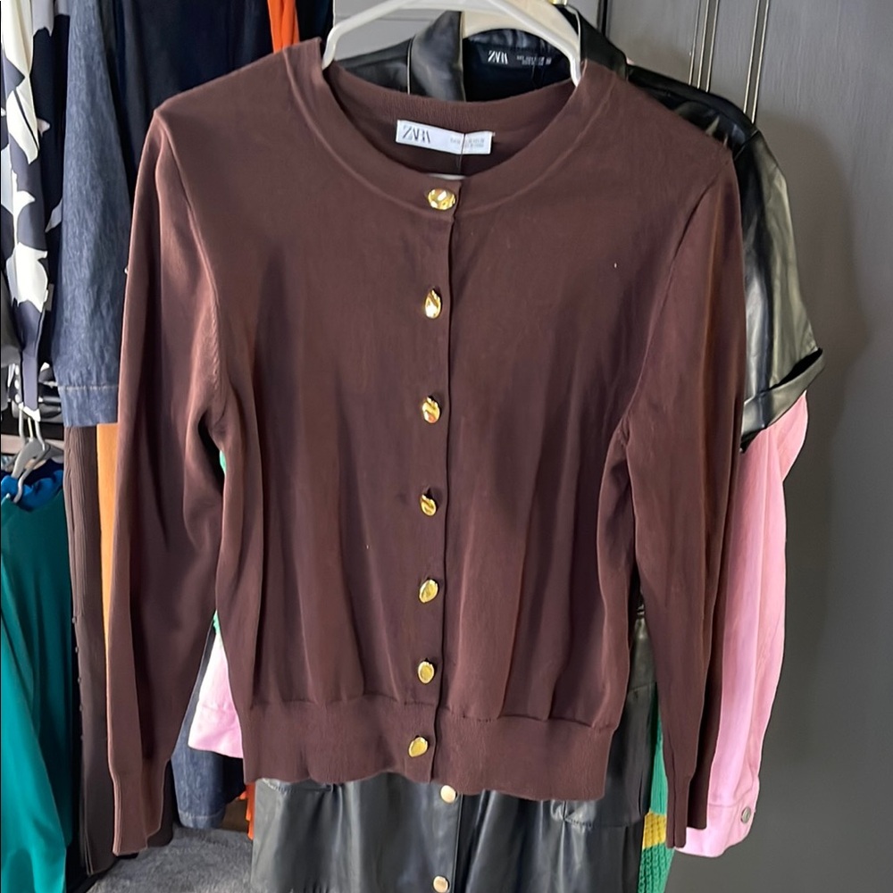 Zara Brown Cardigan with Gold Buttons 8851/105/700